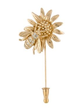 Vintage Christian Dior Classic Bee On Sunflower Rhinestone Gold Brooch Pin Cute